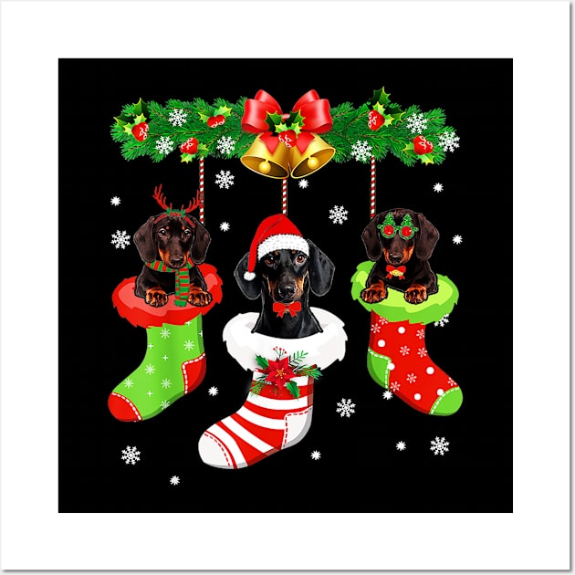 Funny Dachshund In The Stocking s Merry Christmas Wall Art by Benko Clarence